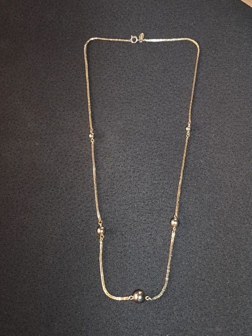 Vintage Avon Gold Tone Box Chain Ball Station Necklace Signed